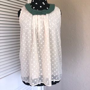 Anthropologie bow detail polka dot blouse